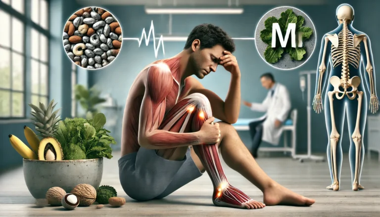 image depicting the signs of magnesium deficiency. The image should show a person experiencing muscle cramps, fatigue, and headaches